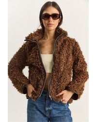 Bianco Lucci - Faux Leather Detailed Plush Jacket - Lyst