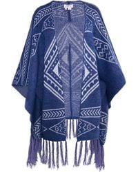 Usha - Gebreide Poncho Marine Wit - Lyst