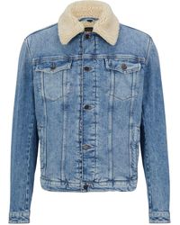 BOSS - Livorno Solid Patterned Denim Jacket With Chest Pocket - Lyst