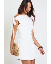 Boohoo - Tailored Asymmetric Tie Shoulder Skater Dress - Lyst