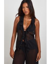 Boohoo - Ruffle Detail Halter Neck Tie Front Beach Top - Lyst