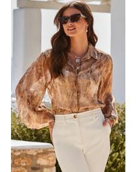 Sosandar - Metallic Snake Print Luxe Blouson Sleeve Shirt - Lyst