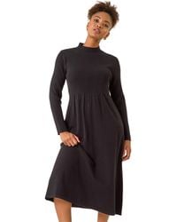 Roman - Ribbed Knit High Neck Midi Dress - Lyst
