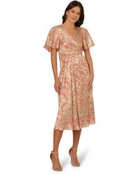 Adrianna Papell - Foil Leaf Draped Midi Dress - Lyst