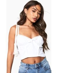 Boohoo - Cotton Lace Trim Tie Front Corset Top - Lyst