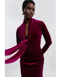 Karen Millen - Velvet Long Sleeve Wrap V Neck Maxi Dress - Lyst