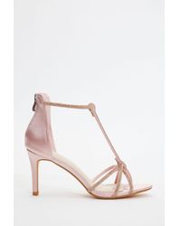Quiz - Pink Satin Diamante Cross Strap Heeled Sandals - Lyst