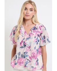 Wallis - Petite Floral Ruffle Front Short Sleeve Top - Lyst