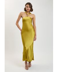 Karen Millen - Viscose Satin Halter Neck Maxi Dress - Lyst