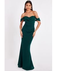 Quiz - Bottle Chiffon Bardot Maxi Dress - Lyst