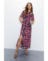 Warehouse - Printed Sequin Ruched Side Midi Dress - Lyst