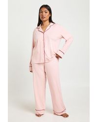 Boohoo - Plus Jersey Piping Detail Long Sleeve & Trouser Pyjama Set - Lyst