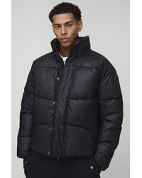 BoohooMAN - Regular Fit Crinkle High Shine Panelled Funnel Neck Puffer Jacket - Lyst