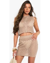 Boohoo - Crochet Button Detail Crop Top And Mini Skirt Co-Ord - Lyst