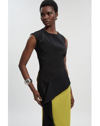 Karen Millen - Petite Soft Tailored Asymmetric Neck Draped Waist Detail Midi Dress - Lyst