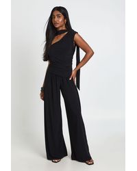Boohoo - Slinky One Shoulder Drape Detail Jumpsuit - Lyst