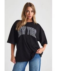 Boohoo - Polka Dot New York Printed Oversized T-Shirt - Lyst