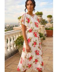 Roman - Chiffon Floral Split Sleeve Midi Dress - Lyst