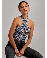 Pink Vanilla - Geometric Print Cut Out Halterneck Top - Lyst