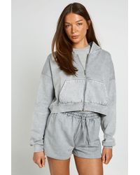 Boohoo - Washed Studded Zip Through Boxy Hoodie - Lyst