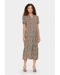 Saint Tropez - Jurk A-shape Creme Leopard Strokes Animal - Lyst
