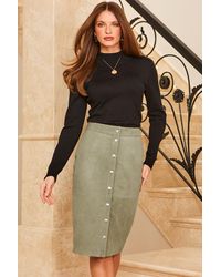 Sosandar - Sage Suede Popper Front Pencil Skirt Leather - Lyst