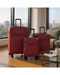 Infinity Leather - Expandable Soft Burgundy 8 Wheel Lightweight Suitcase Luggage Travel Bags - Lyst