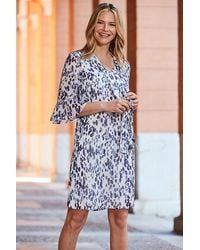Sosandar - Abstract Print Ruffle Sleeve Tie Neck Dress - Lyst