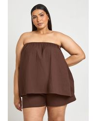 Boohoo - Plus Poplin Bandeau Smock Top & Flippy Short - Lyst