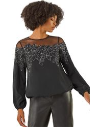 Roman - Sequin Floral Sheer Top - Lyst
