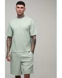 BoohooMAN - Tall Boxy Fit Pleated T-Shirt & Baggy Short Set - Lyst