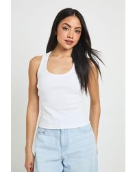 Boohoo - Racer Back V Neck Ribbed Vest - Lyst