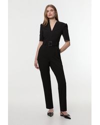 Karen Millen - Petite Structured Crepe Forever Belted Jumpsuit - Lyst