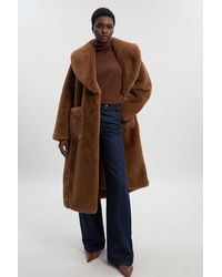 Karen Millen - Petite Faux Fur Buttoned Midi Coat - Lyst