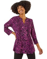 Roman - Paisley Print V-Neck Stretch Top - Lyst