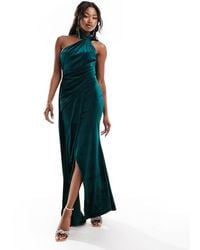 ASOS - Velvet One Shoulder Draped Maxi Dress With Tie Detail - Lyst