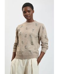 Karen Millen - Wool Blend Embellished Cosy Knitted Jumper - Lyst