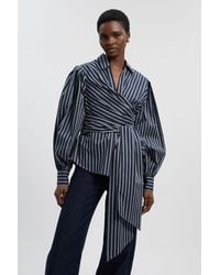 Karen Millen - Cotton Poplin Drama Sleeve Woven Wrap Detail Blouse - Lyst