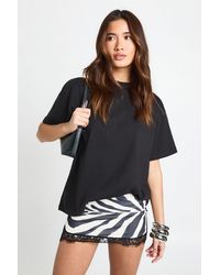 Boohoo - Zebra Print Mesh Low Rise Lace Trim Mini Skirt - Lyst