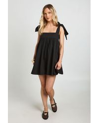 Boohoo - Petite Tie Shoulder Mini Smock Dress - Lyst