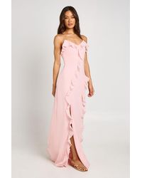 Boohoo - Tall Chiffon Ruffle Detail Maxi Dress - Lyst