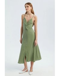 Hiccup - V Neck Sleeveless Midi Dress With A Side Slit - Lyst