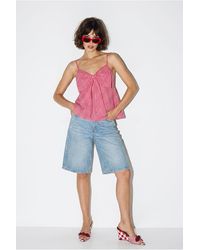 Bianco Lucci - Cotton-Blend V-Neck Cami Blouse With Bow Detail - Lyst