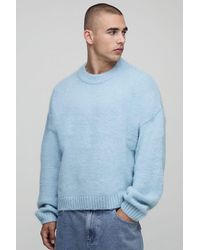 BoohooMAN - Boxy Fit Brushed Extended Neck Knitted Sweater - Lyst