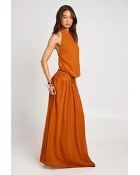Boohoo - Tall Chiffon Ruched Drop Waist Halter Neck Maxi Dress - Lyst