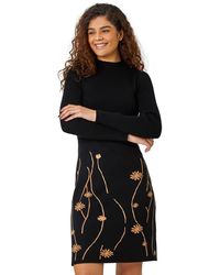Roman - Ribbed Knit Floral Stretch Dress - Lyst