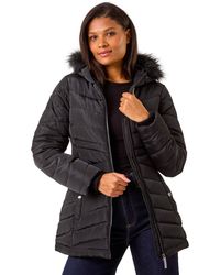 Roman - Faux Fur Hooded Quilt Coat - Lyst