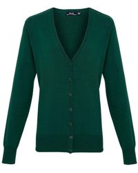 PREMIER - Ladies Button Through Long Sleeve V-Neck Knitted Cardigan (Bottle) - Lyst