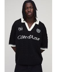 BoohooMAN - Oversized Boxy Embroidered Pointelle Knitted Polo - Lyst