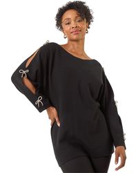 Roman - Petite Bow Trim Sleeve Knit Jumper - Lyst